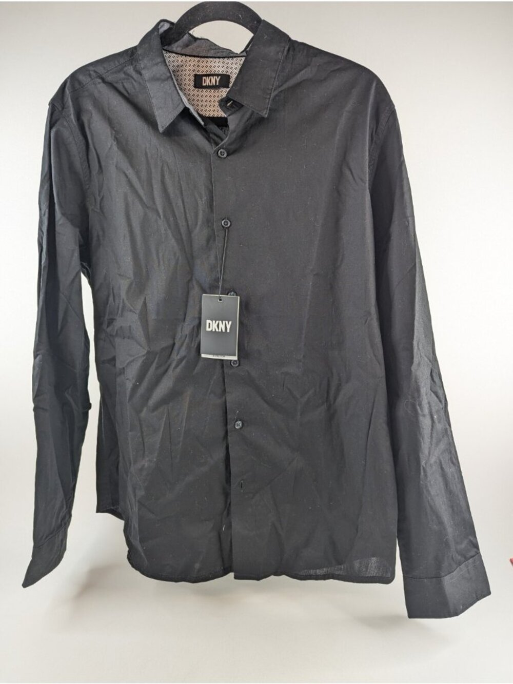 DKNY Long Sleeve Dress Shirt Men’s Large Black Business Casual Button Down - NWT